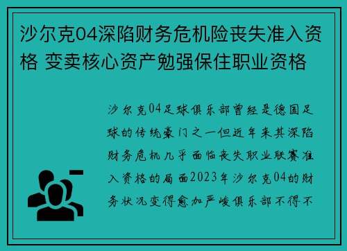 沙尔克04深陷财务危机险丧失准入资格 变卖核心资产勉强保住职业资格